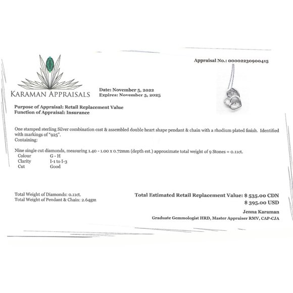 Sterling Silver Heart Diamond Pendant with Chain - Picture 2 of 2